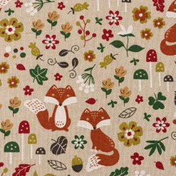 Dekostoff Kinderstoff Halbpanama Leinenlook Autumn Woodland Fox Herbst Füchse natur bunt 1,40m Breite