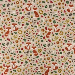Dekostoff Kinderstoff Halbpanama Leinenlook Autumn Woodland Fox Herbst Füchse natur bunt 1,40m Breite