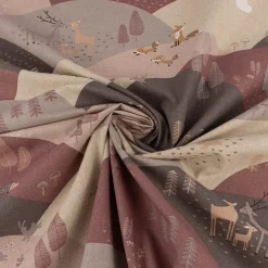 Dekostoff Kinderstoff Halbpanama Leinenlook Mountain Forest Animals Waldtiere Hügel rosa 140cm Breite