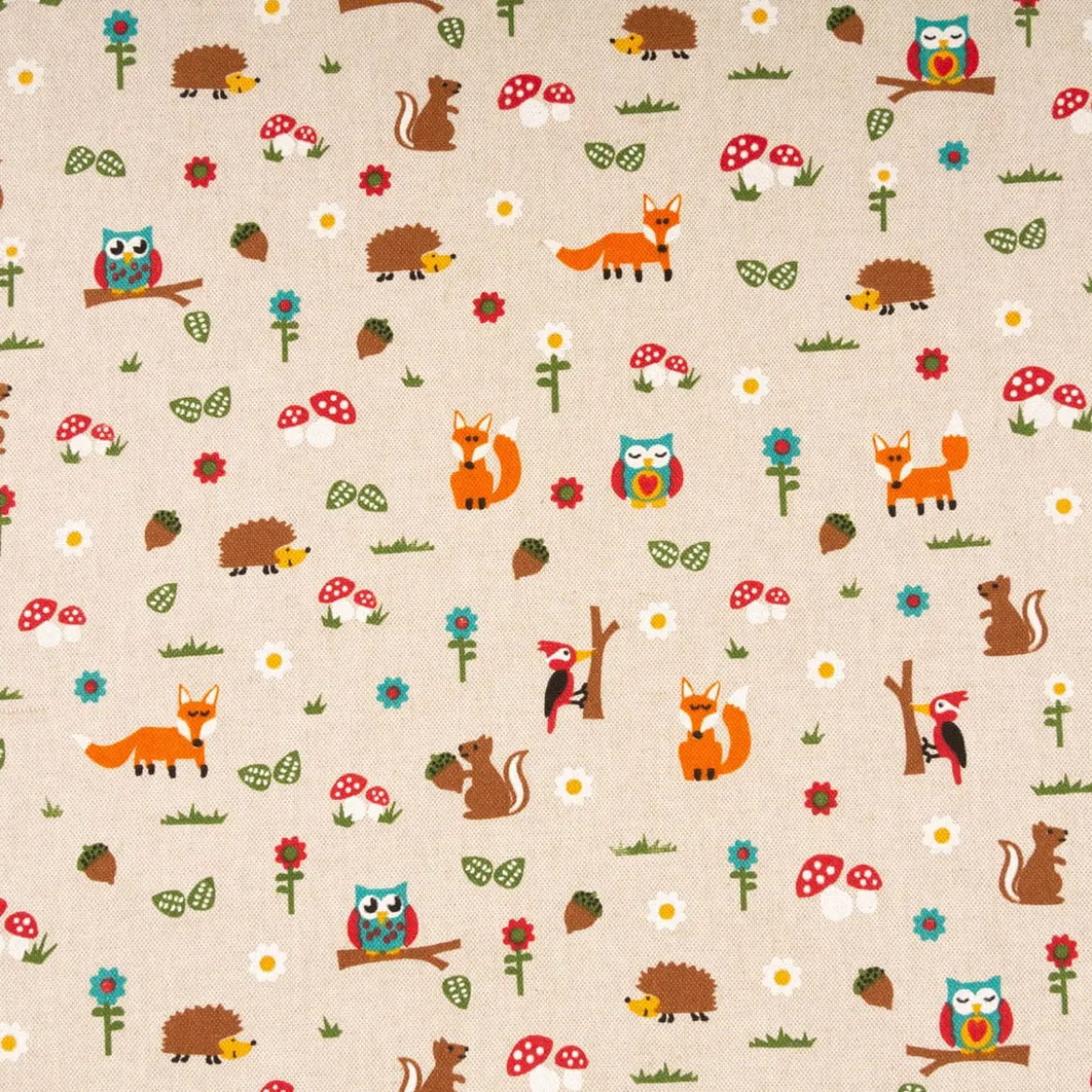 Dekostoff Kinderstoff Halbpanama Leinenlook Foxie and Friends natur bunt 1,40m Breite