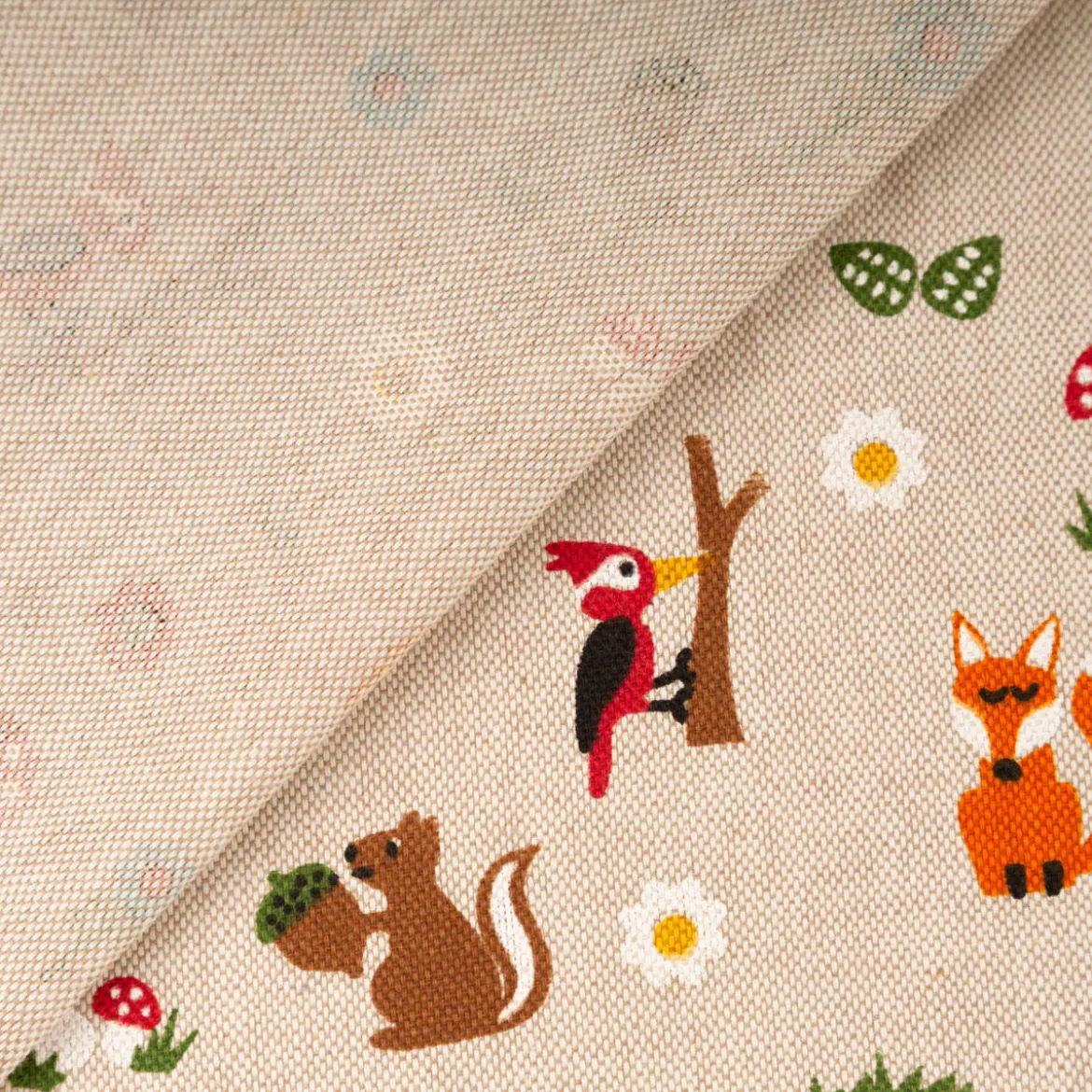 Dekostoff Kinderstoff Halbpanama Leinenlook Foxie and Friends natur bunt 1,40m Breite