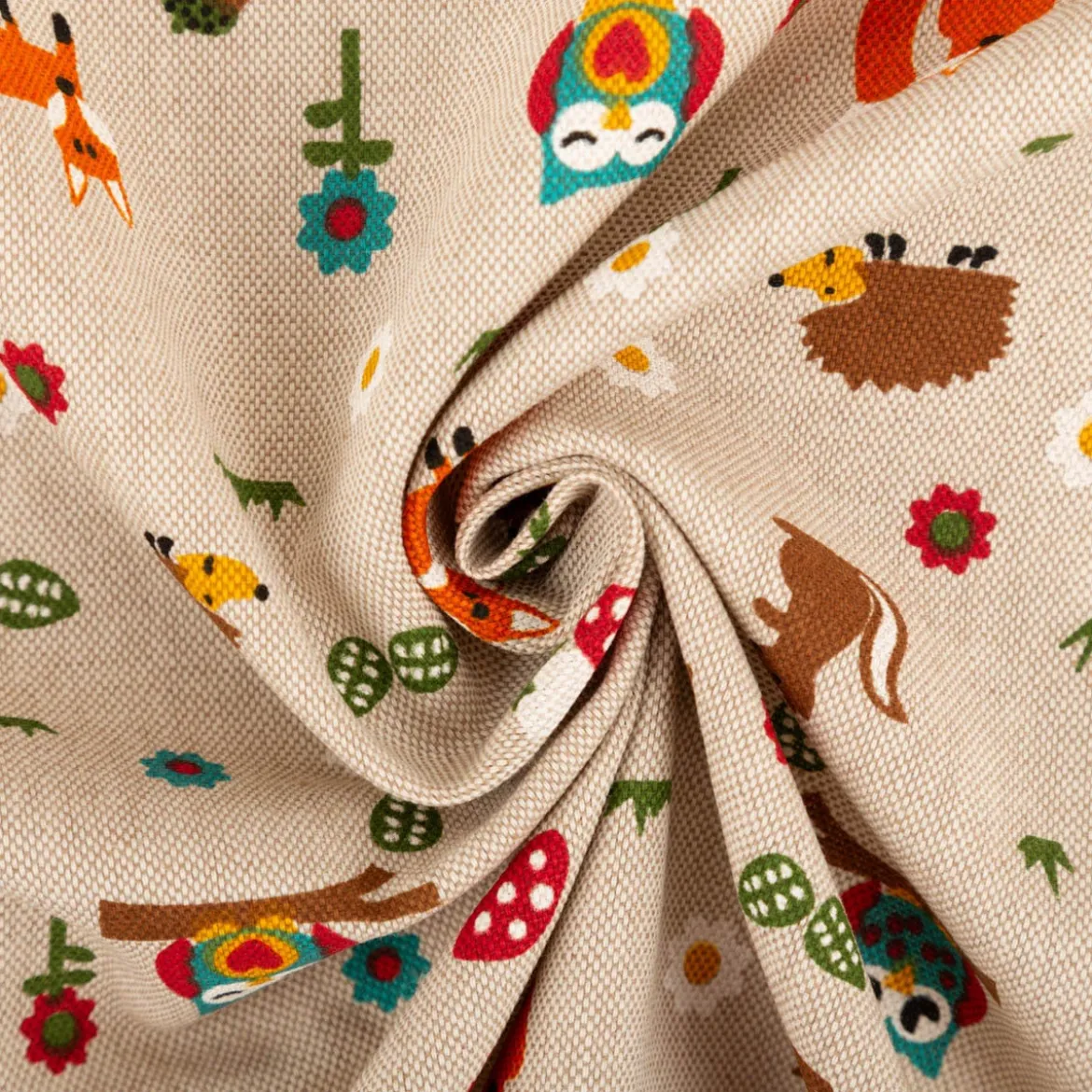 Dekostoff Kinderstoff Halbpanama Leinenlook Foxie and Friends natur bunt 1,40m Breite