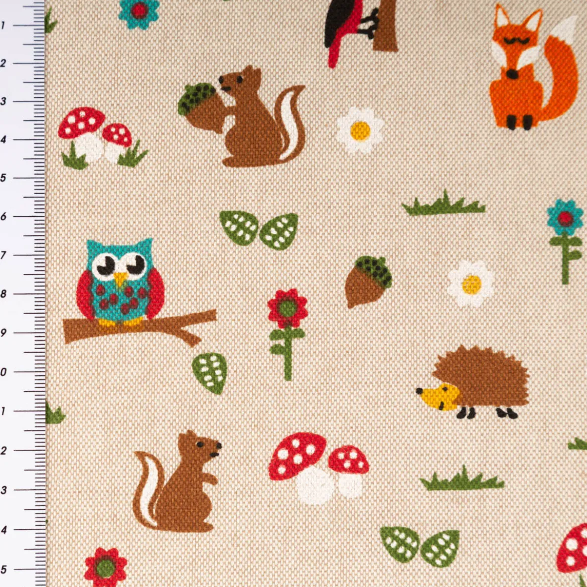 Dekostoff Kinderstoff Halbpanama Leinenlook Foxie and Friends natur bunt 1,40m Breite