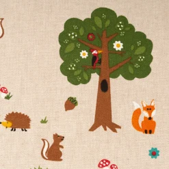 Dekostoff Kinderstoff Halbpanama Leinenlook Fox Forest Füchse Bäume natur bunt 1,40m Breite