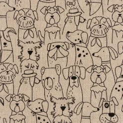 Dekostoff Kinderstoff Halbpanama Leinenlook Dog Cartoon Line Hunde natur schwarz 1,40m Breite