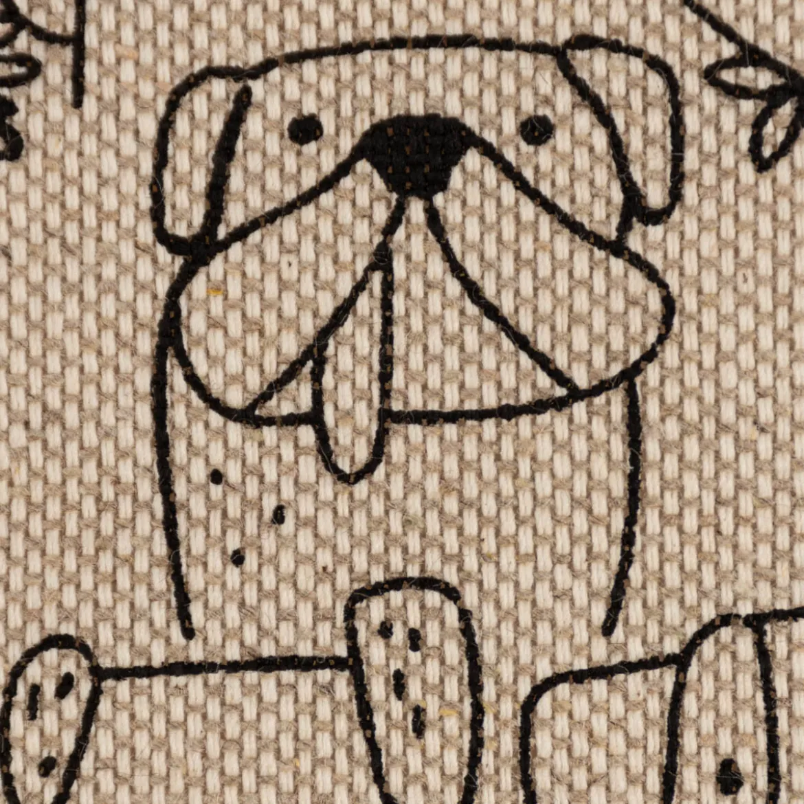 Dekostoff Kinderstoff Halbpanama Leinenlook Dog Cartoon Line Hunde natur schwarz 1,40m Breite