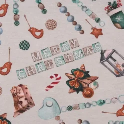 Dekostoff Kryst Merry Christmas Perlenschnur natur mint 1,40m Breite