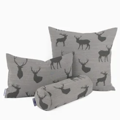 Dekostoff Landhausstoff Plaidstoff Wendestoff Cosy mit Hirschen grau 1,40m Breite
