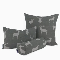 Dekostoff Landhausstoff Plaidstoff Wendestoff Cosy mit Hirschen grau 1,40m Breite