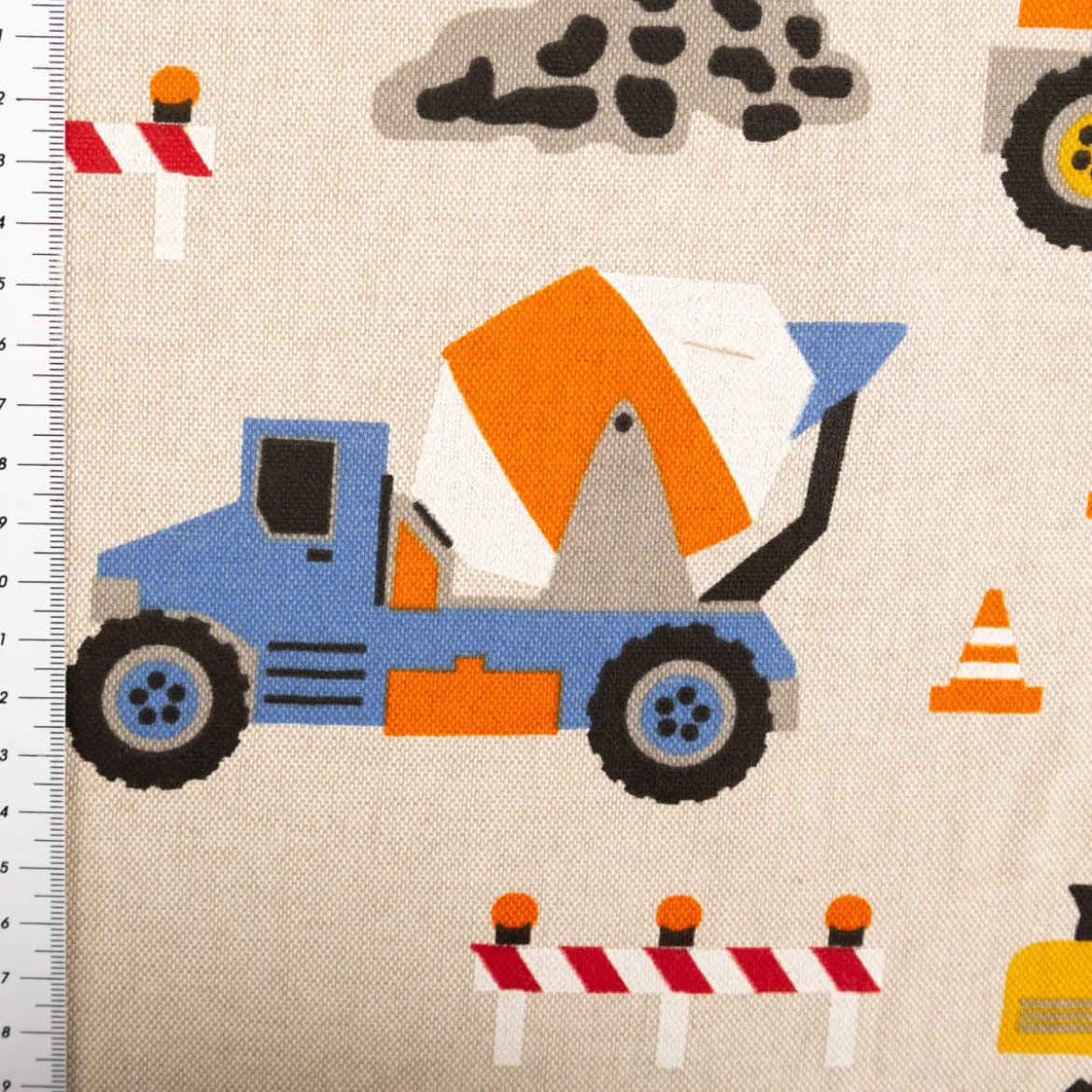 Dekostoff Leinenlook Construction Baustelle natur bunt 140 cm breit
