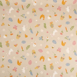 Dekostoff Leinenlook Ostern Easter Doodle Icon natur bunt 1,4m Breite