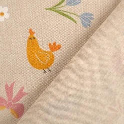 Dekostoff Leinenlook Ostern Easter Doodle Icon natur bunt 1,4m Breite
