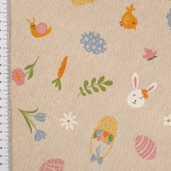 Dekostoff Leinenlook Ostern Easter Doodle Icon natur bunt 1,4m Breite