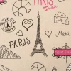 Dekostoff Leinenlook Paris natur schwarz rosa 1,4m Breite
