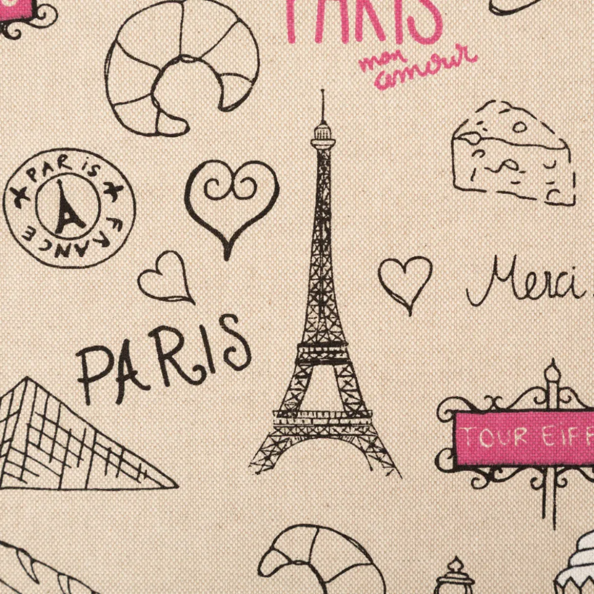 Dekostoff Leinenlook Paris natur schwarz rosa 1,4m Breite
