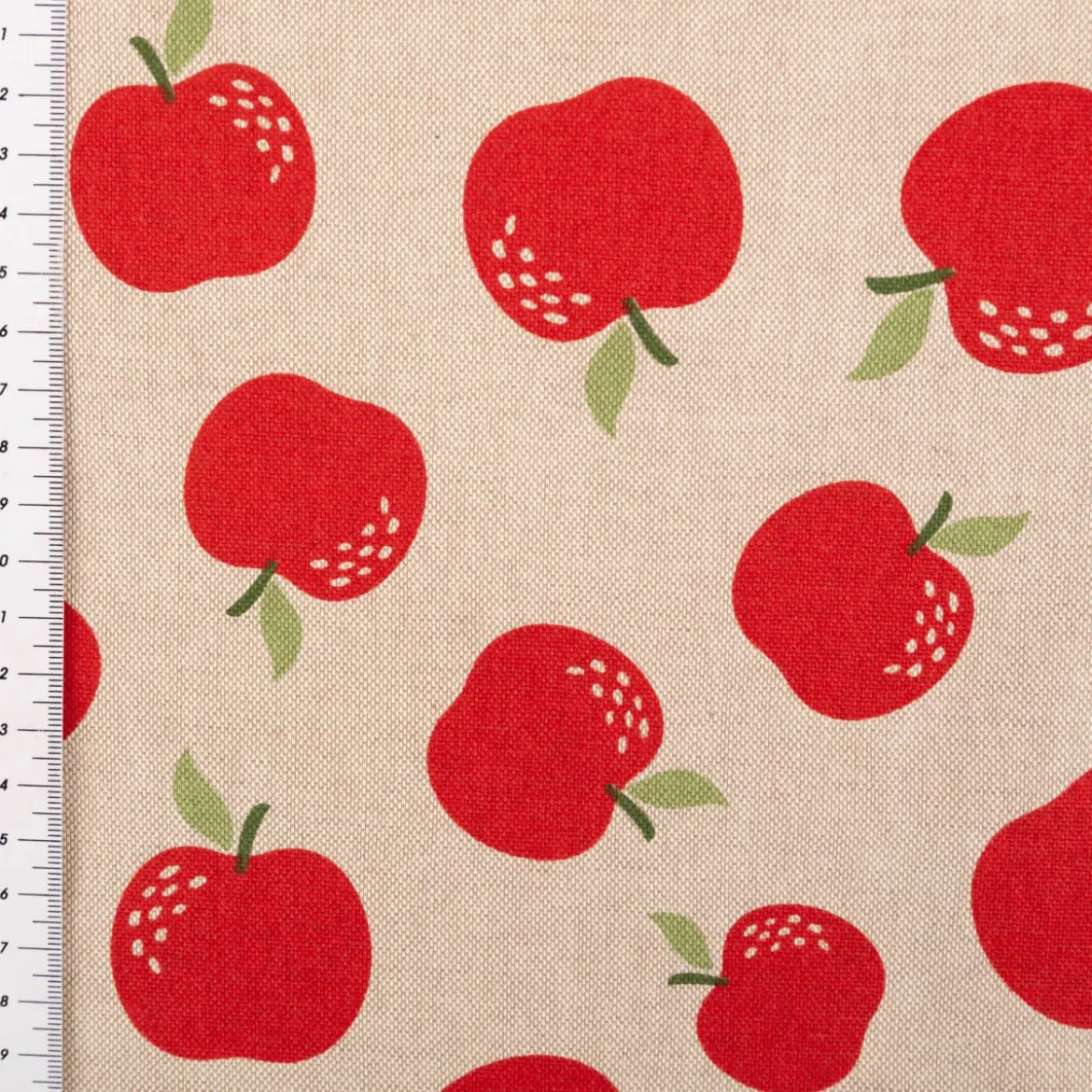 Dekostoff Leinenlook Äpfel natur rot 140 cm breit