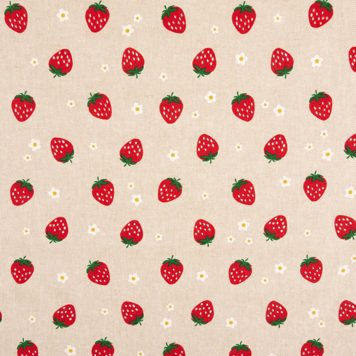Dekostoff Leinenlook Strawberries Erdbeeren Blumen natur rot 140 cm breit
