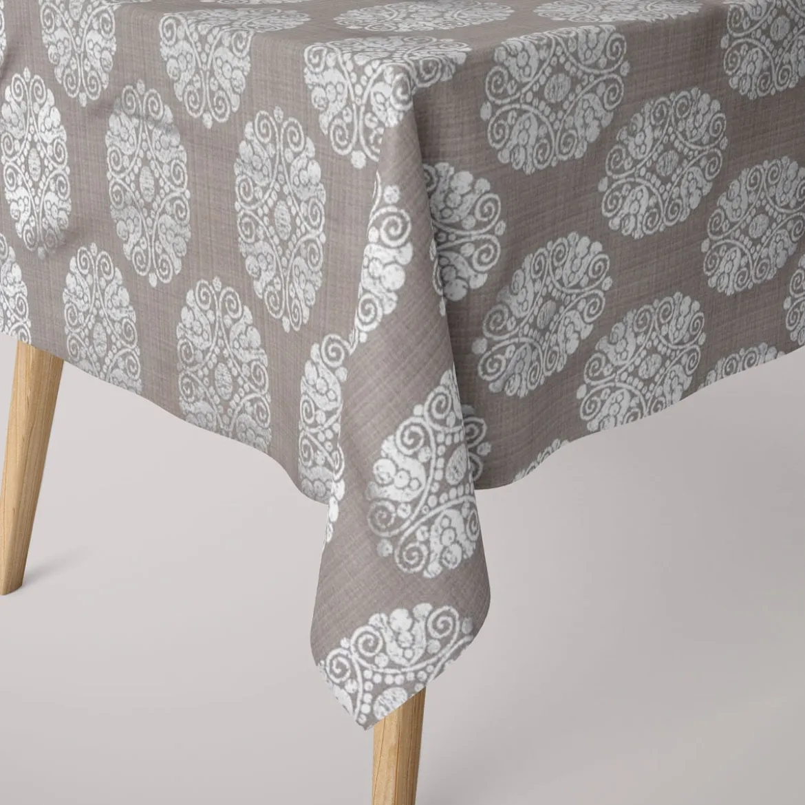 Dekostoff Leinenstruktur Adagio Ornament Metallicprint taupe silberfarbig