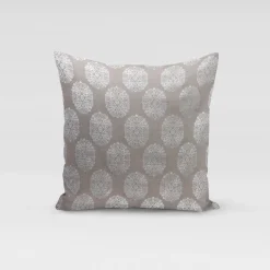 Dekostoff Leinenstruktur Adagio Ornament Metallicprint taupe silberfarbig