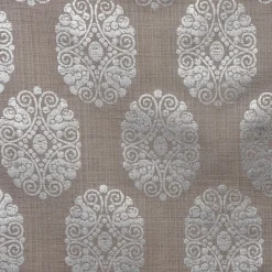 Dekostoff Leinenstruktur Adagio Ornament Metallicprint taupe silberfarbig