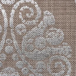 Dekostoff Leinenstruktur Adagio Ornament Metallicprint taupe silberfarbig