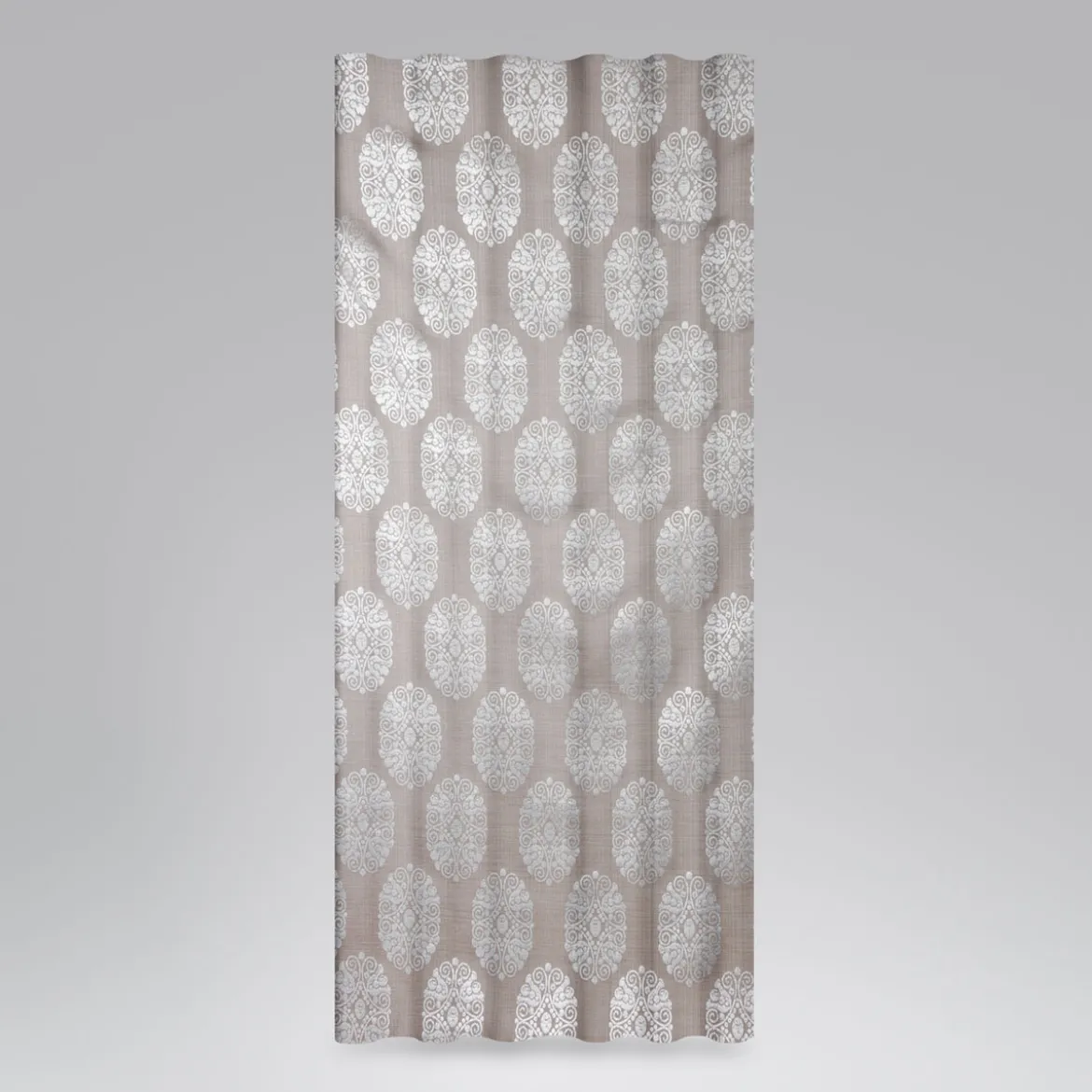 Dekostoff Leinenstruktur Adagio Ornament Metallicprint taupe silberfarbig