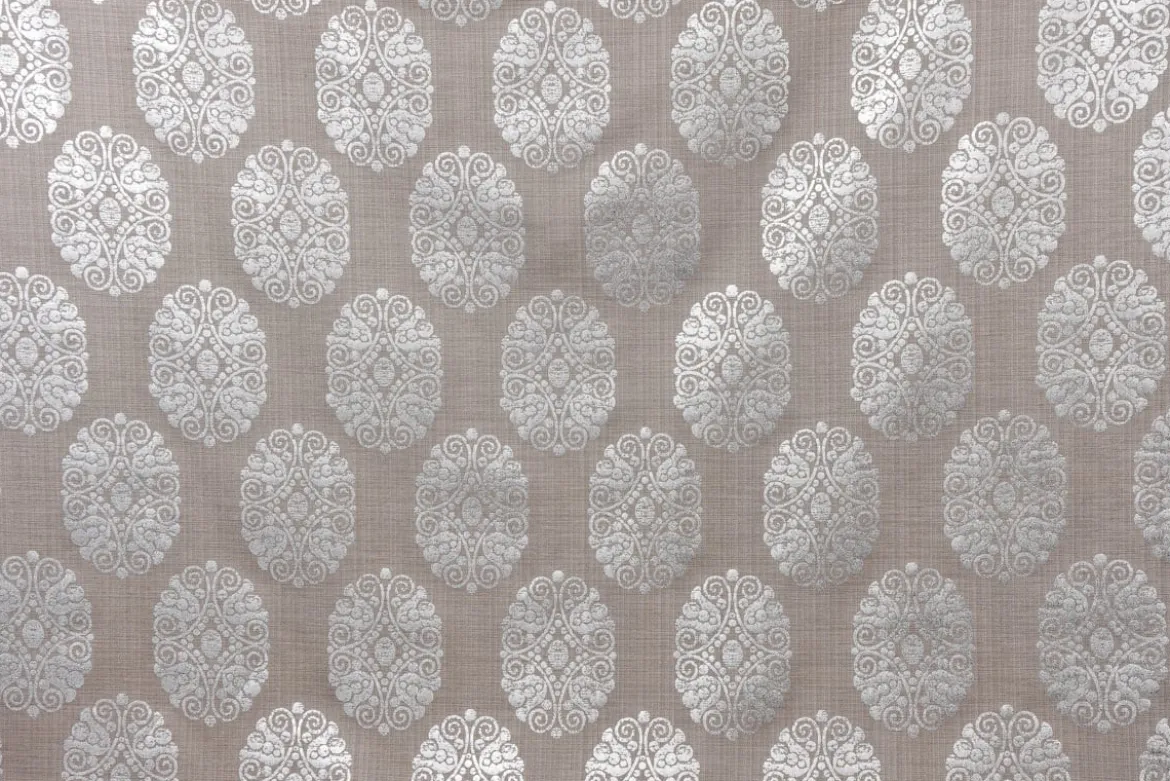 Dekostoff Leinenstruktur Adagio Ornament Metallicprint taupe silberfarbig