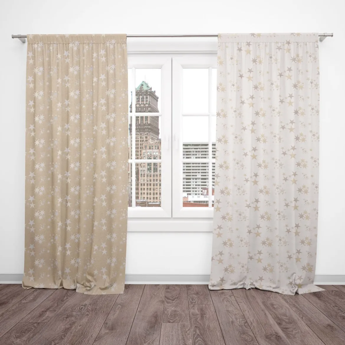 Dekostoff Lurex Wendestoff Weihnachten beidseitig Sterne beige gold 1,6m Breite