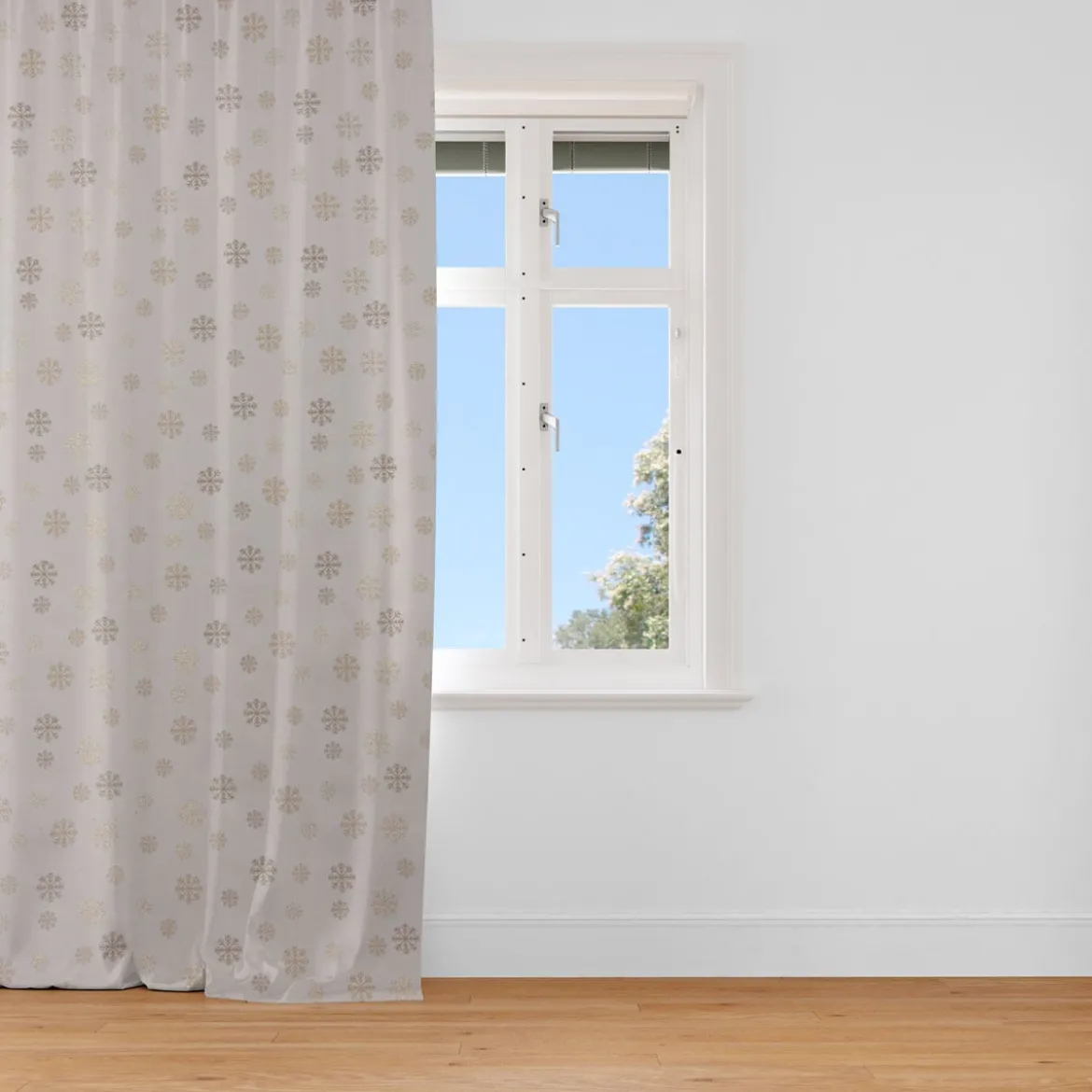 Dekostoff Lurex Wendestoff Weihnachten beidseitig Schneeflocken beige gold 1,6m Breite
