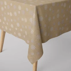 Dekostoff Lurex Wendestoff Weihnachten beidseitig Schneeflocken beige gold 1,6m Breite