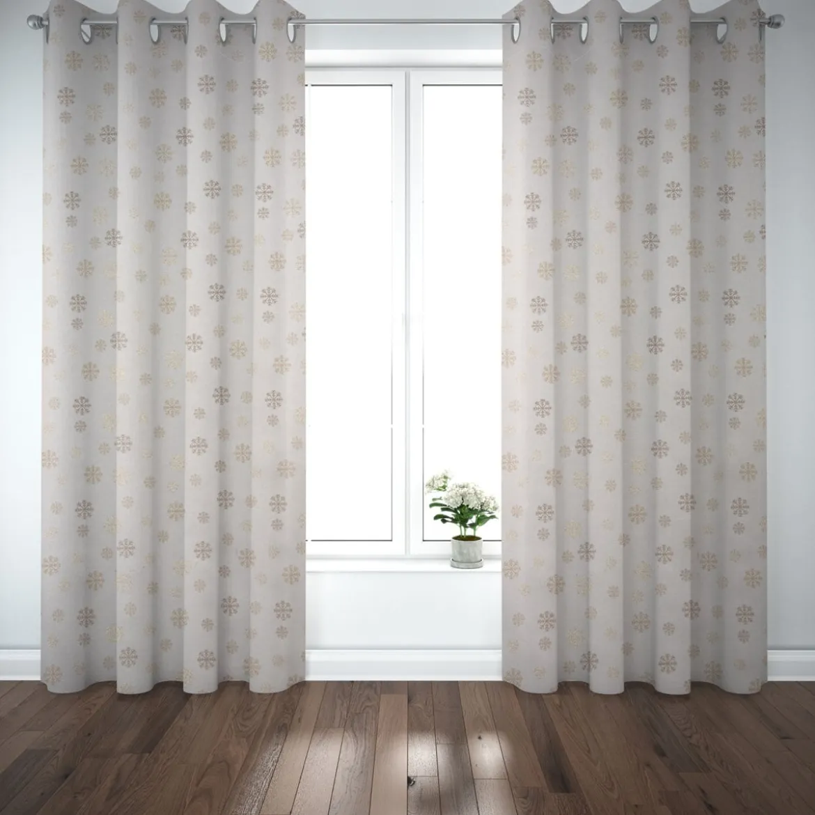 Dekostoff Lurex Wendestoff Weihnachten beidseitig Schneeflocken beige gold 1,6m Breite