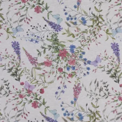Dekostoff Malva Blumen Schmetterlinge weiß lila rosa blau 1,40m Breite