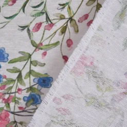 Dekostoff Malva Blumen Schmetterlinge weiß lila rosa blau 1,40m Breite