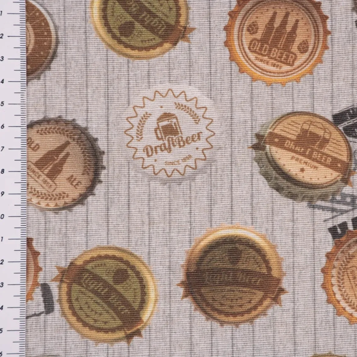 Dekostoff Ottoman Baumwoll-Mischgewebe Beer Badge Bier Kronkorken grau 1,40m Breite
