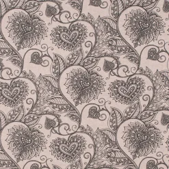 Dekostoff Ottoman Baumwoll-Mischgewebe Clematis Herzen Blätterranken natur schwarz 1,40m Breite