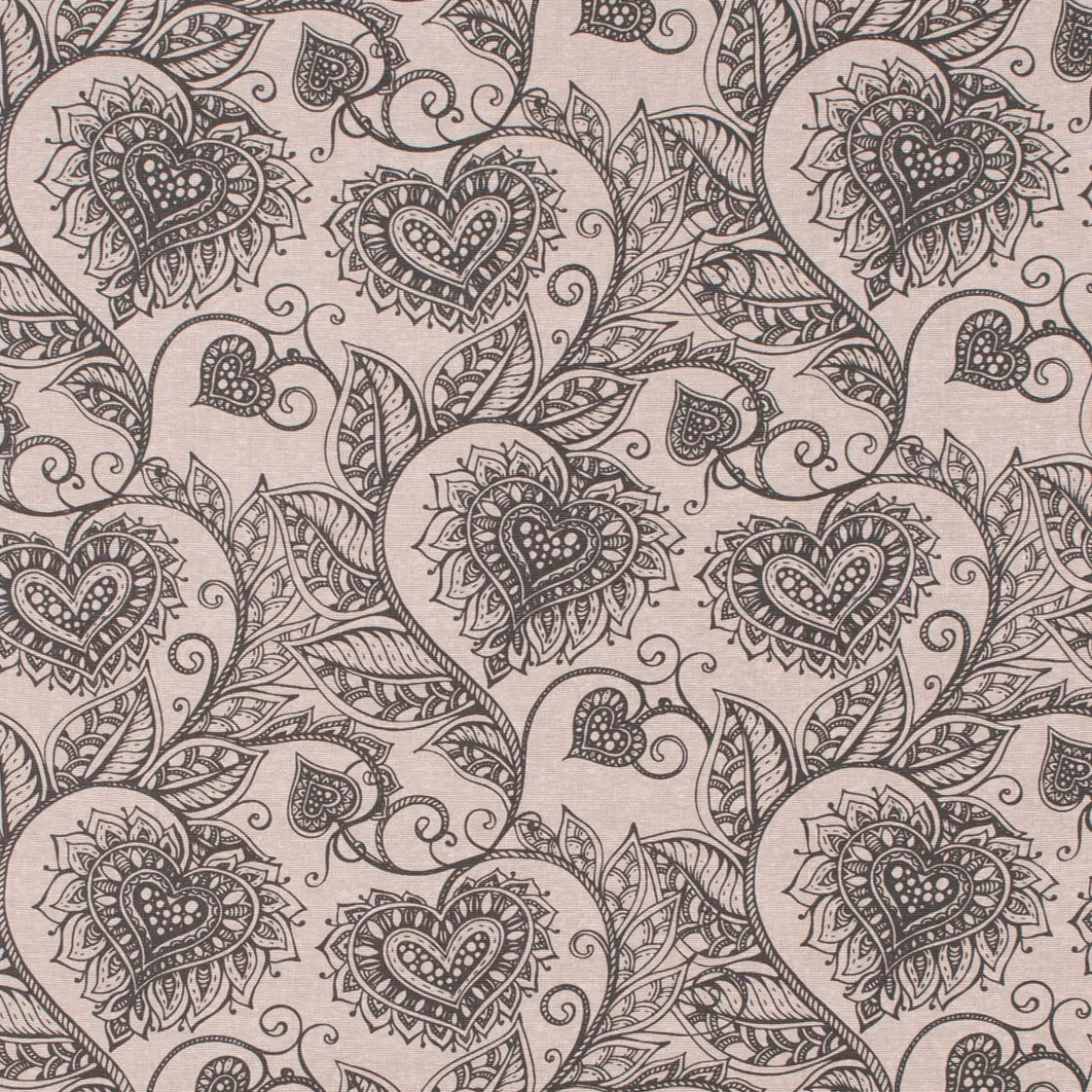 Dekostoff Ottoman Baumwoll-Mischgewebe Clematis Herzen Blätterranken natur schwarz 1,40m Breite