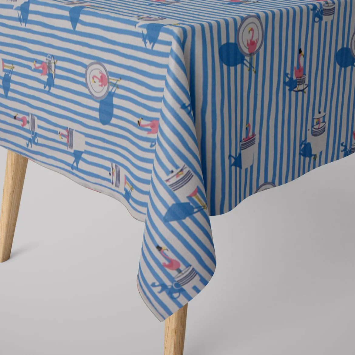 Dekostoff Ottoman Canvas Flamingo Streifen maritim hellblau ecru 1,40m Breite
