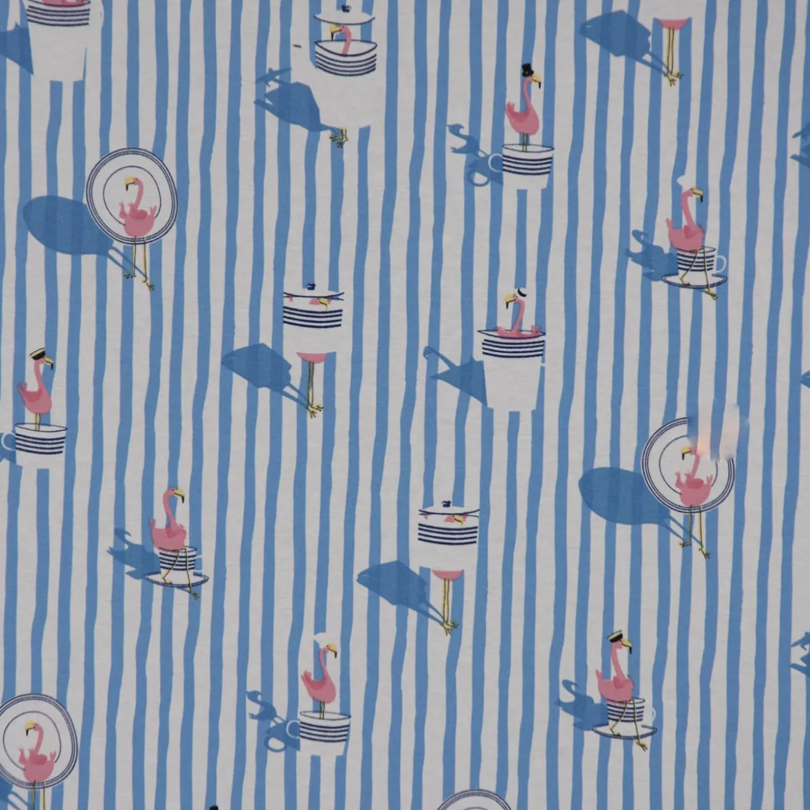 Dekostoff Ottoman Canvas Flamingo Streifen maritim hellblau ecru 1,40m Breite