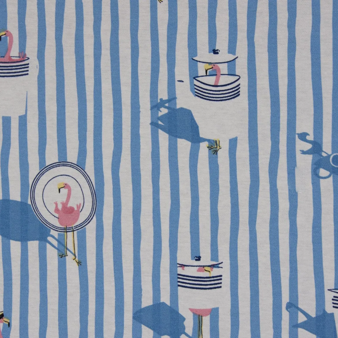 Dekostoff Ottoman Canvas Flamingo Streifen maritim hellblau ecru 1,40m Breite