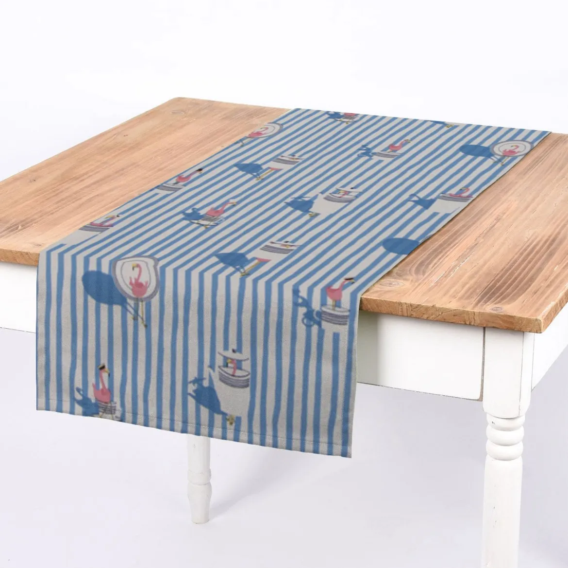 Dekostoff Ottoman Canvas Flamingo Streifen maritim hellblau ecru 1,40m Breite