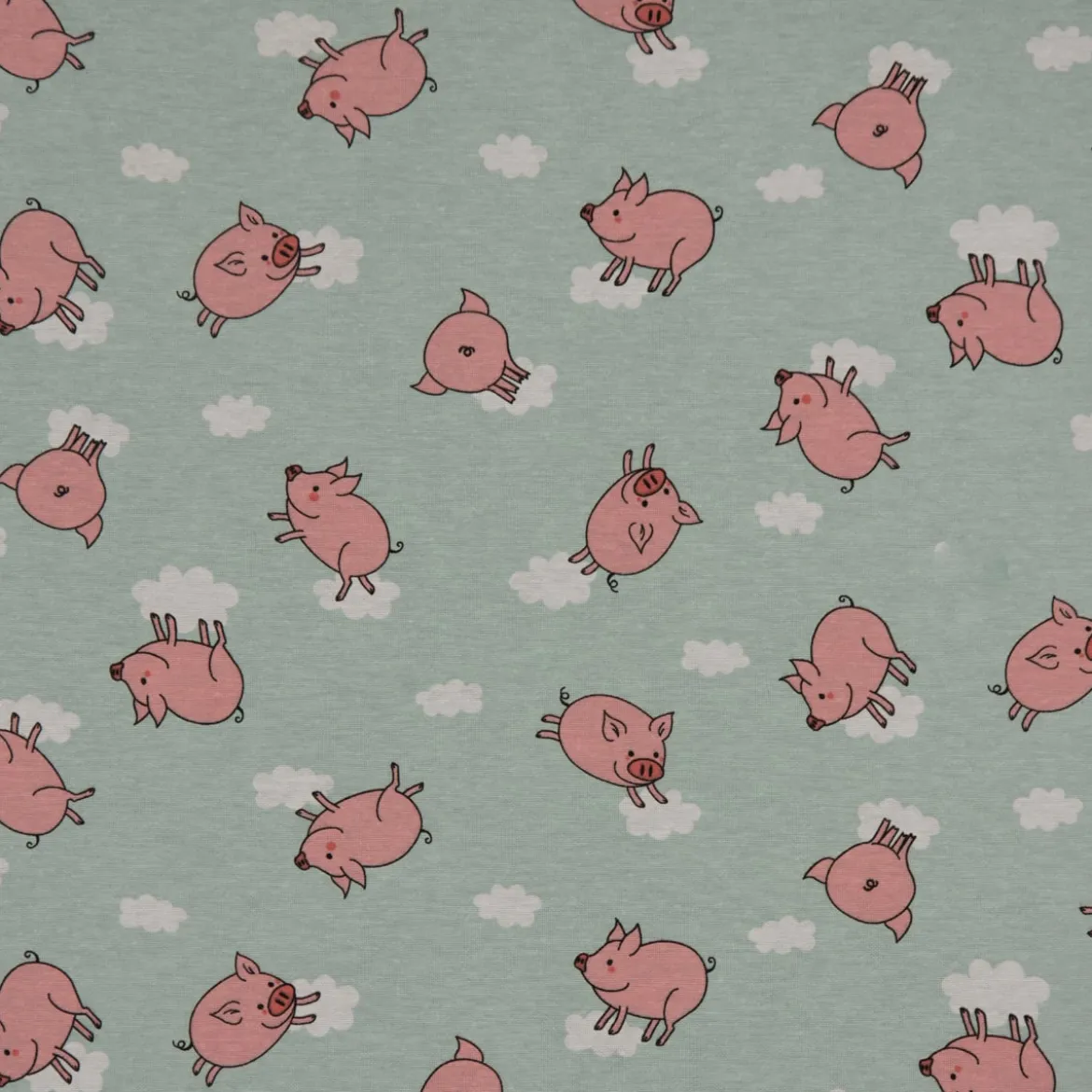 Dekostoff Ottoman Canvas Flying Pigs Schweinchen Wolken mint rosa weiß 1,40m Breite