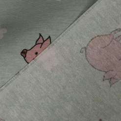Dekostoff Ottoman Canvas Flying Pigs Schweinchen Wolken mint rosa weiß 1,40m Breite