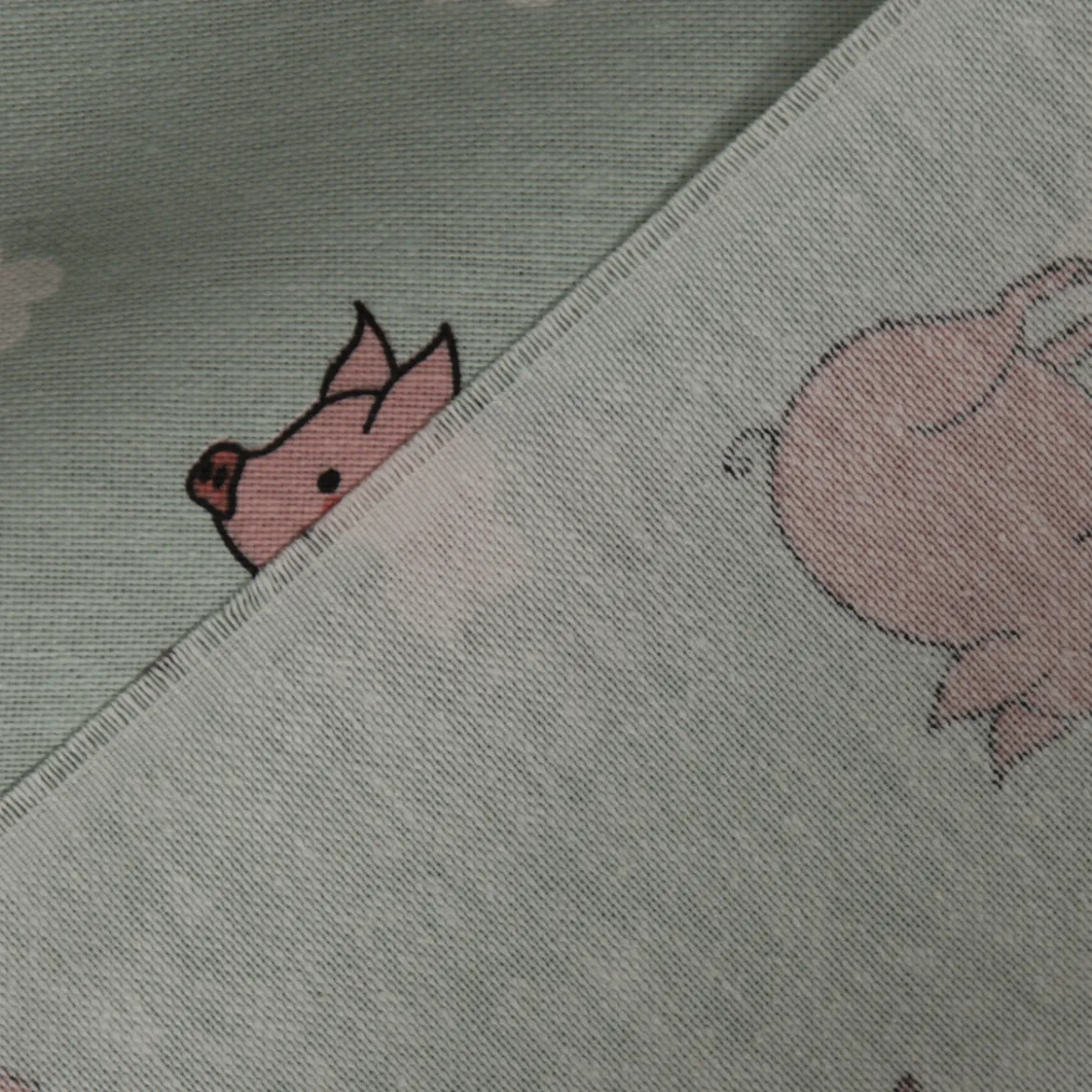 Dekostoff Ottoman Canvas Flying Pigs Schweinchen Wolken mint rosa weiß 1,40m Breite