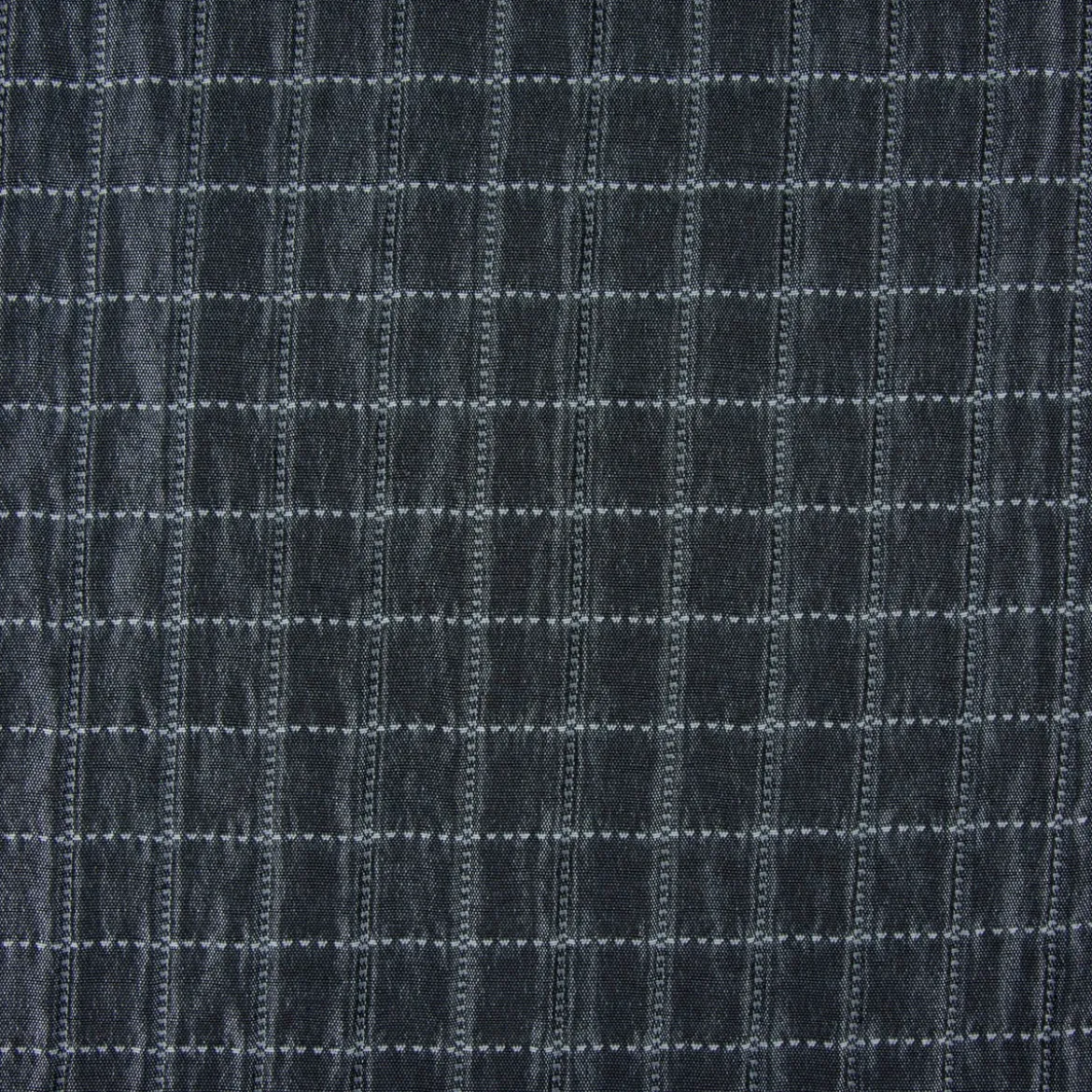 Dekostoff Plaidstoff Steppstoff Überwurf Fliesen Quadrate überbreit graublau weiß 2,80m Breite
