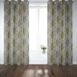 Dekostoff Premium Jacquard Doubleface Art Déco Blätter Fächer grün creme 1,4m Breite