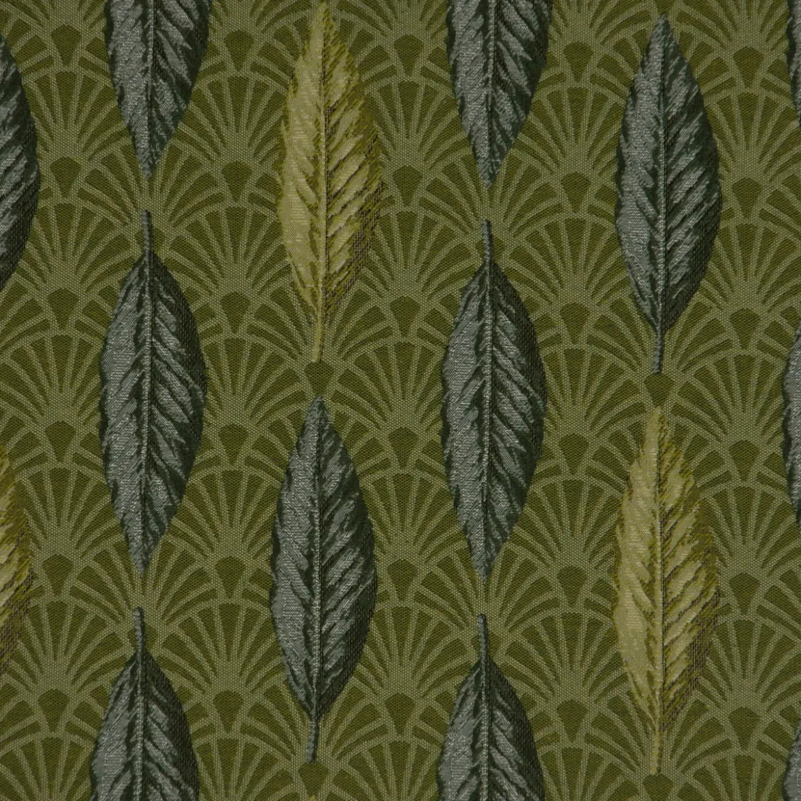 Dekostoff Premium Jacquard Doubleface Art Déco Blätter Fächer grün creme 1,4m Breite