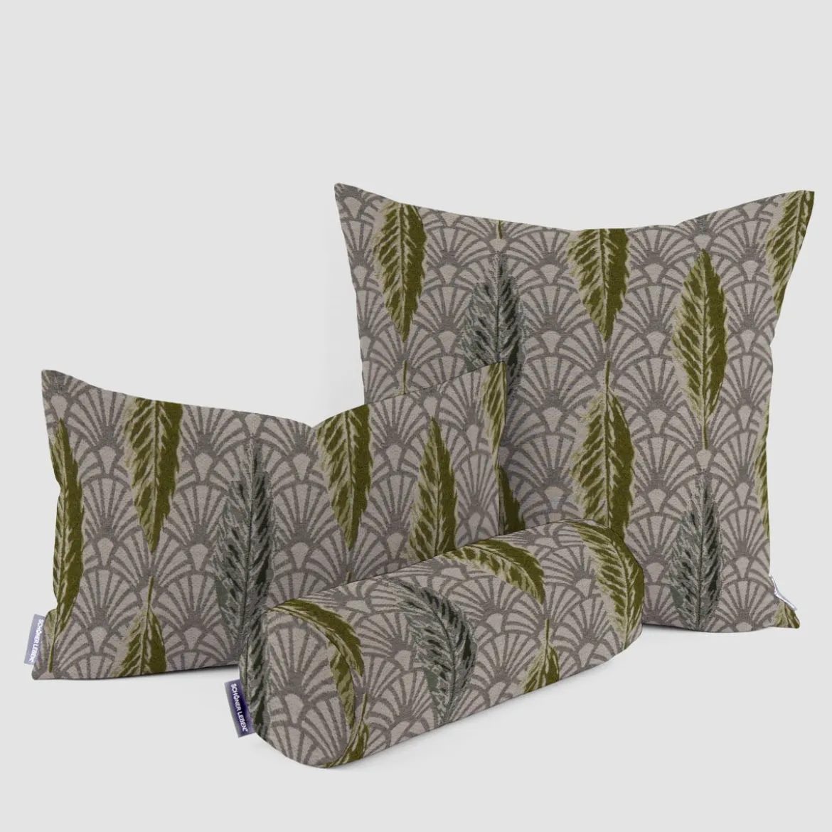 Dekostoff Premium Jacquard Doubleface Art Déco Blätter Fächer grün creme 1,4m Breite
