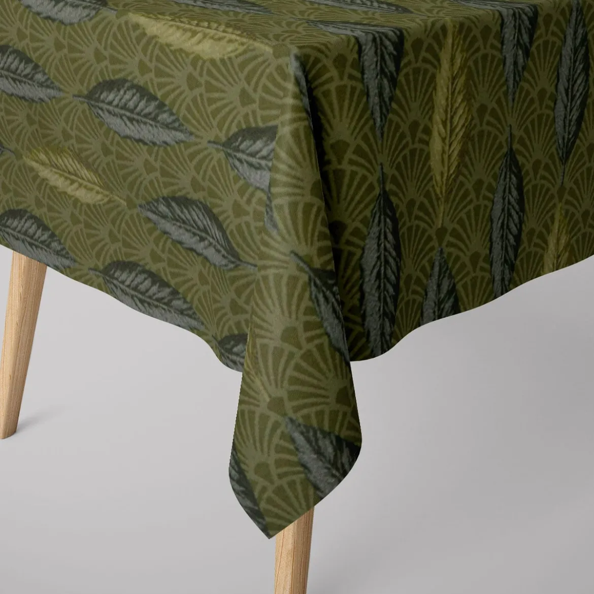 Dekostoff Premium Jacquard Doubleface Art Déco Blätter Fächer grün creme 1,4m Breite