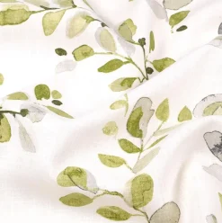 Dekostoff Ramie Leinenoptik Acacia Blätter weiß Aquarell grün 1,50m Breite