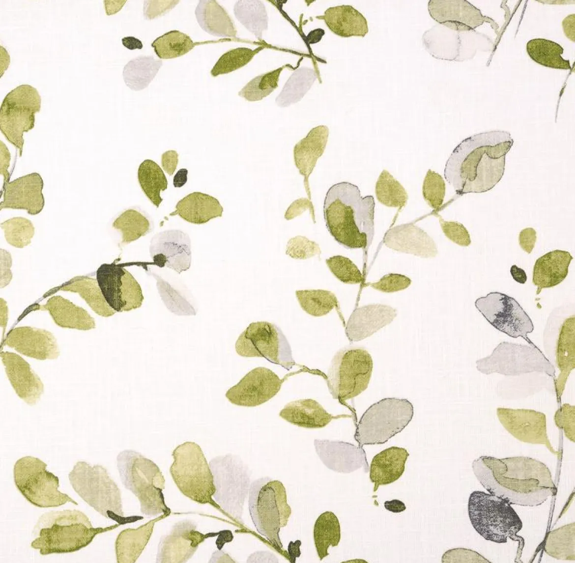 Dekostoff Ramie Leinenoptik Acacia Blätter weiß Aquarell grün 1,50m Breite